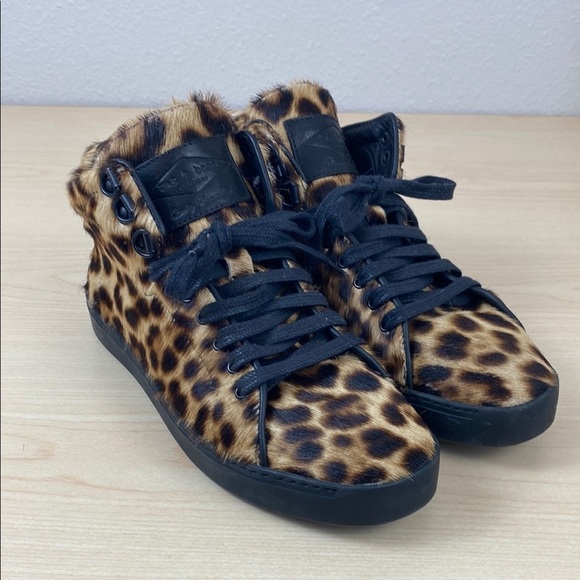 Rag and Bone Kent High Top Sneaker Leopard Print Calf Hair Size 7 - Picture 1 of 9